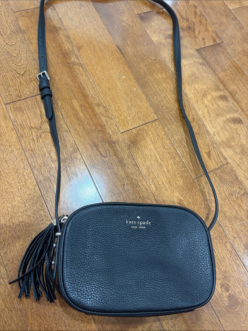 kate spade black pebbled leather crossbody with tassel